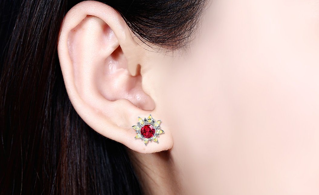 Ruby Sterling Silver Stud øredobber for kvinner Fine smykker Ruby Yellow Zircon romantisk stil