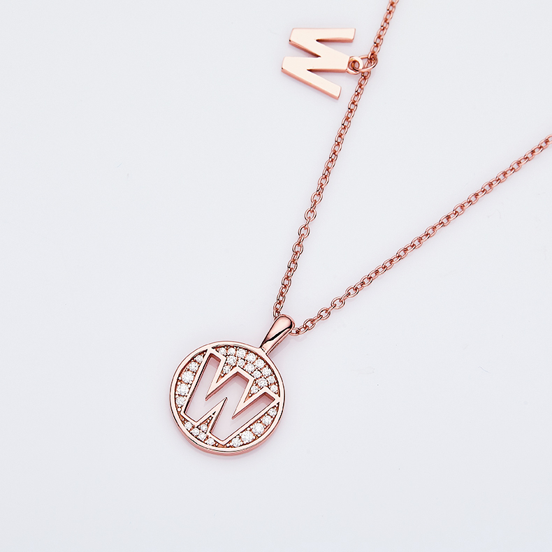 Alfabetisk serie W Lovely Rose Gold Halskjede