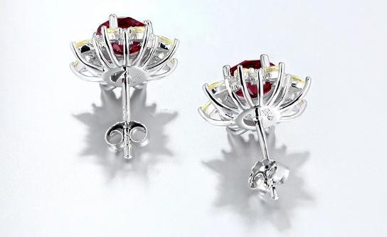 Ruby Sterling Silver Stud øredobber for kvinner Fine smykker Ruby Yellow Zircon romantisk stil