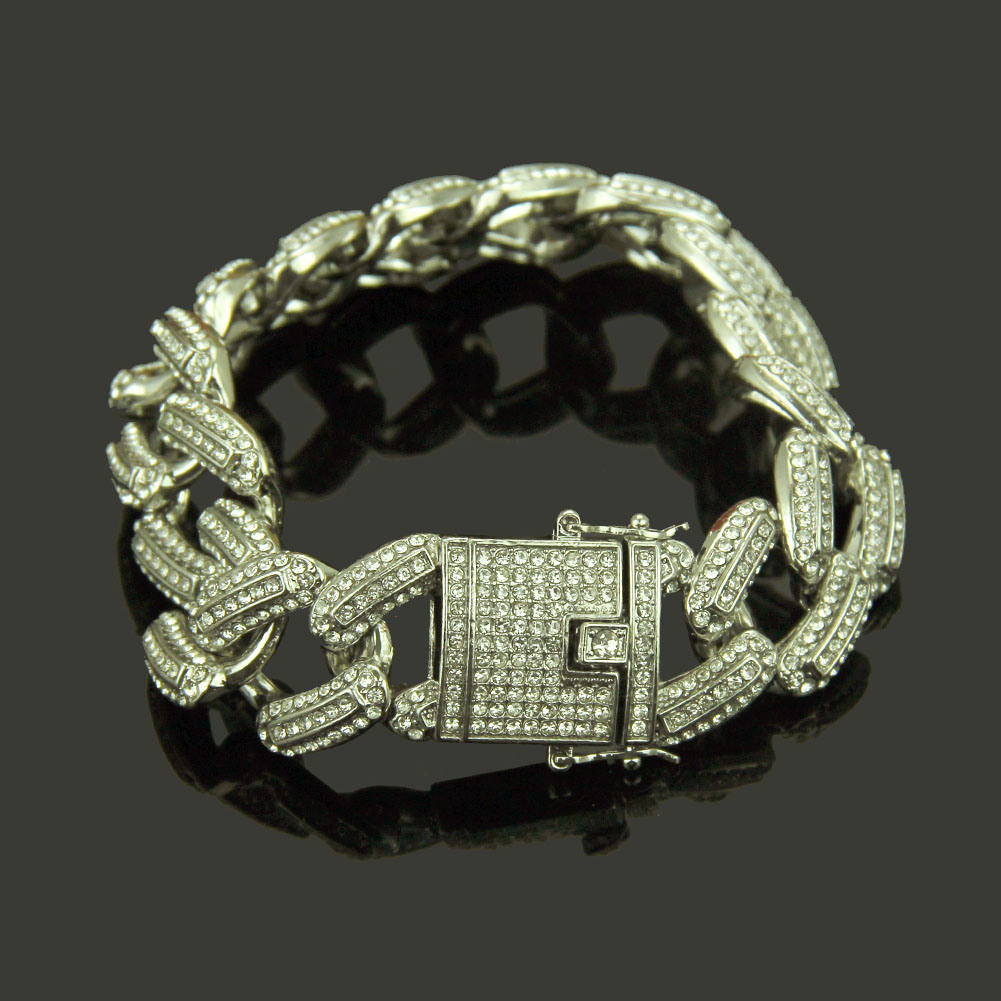 Iced cubansk kjede mote messing armbånd hvit cubic zirconia smykker hip hop mote