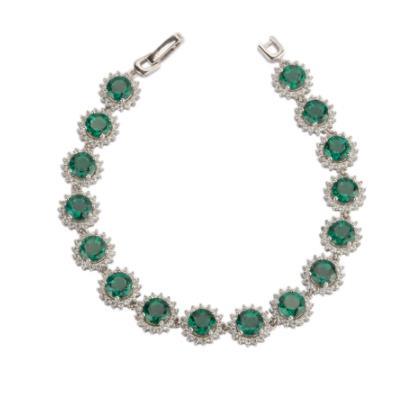 Kunstig Emerald Rund damemote 925 Sterling Sølv klassisk armbånd