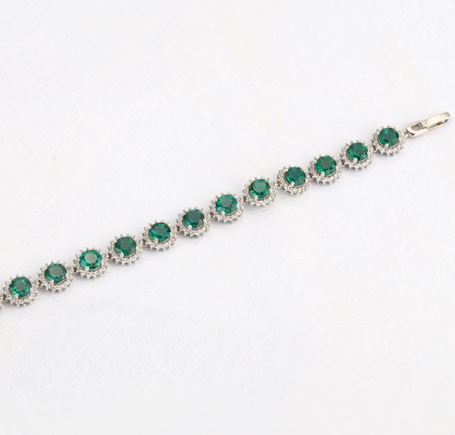 Kunstig Emerald Rund damemote 925 Sterling Sølv klassisk armbånd