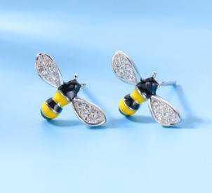 Cute Animal Series 925 Sterling Sølv Gullbelagte Honeybee øredobber