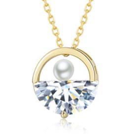 Våren 2021 Nytt S925 Silver Korean Simple Zircon Inset Pearl Pendant