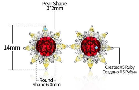 Ruby Sterling Silver Stud øredobber for kvinner Fine smykker Ruby Yellow Zircon romantisk stil