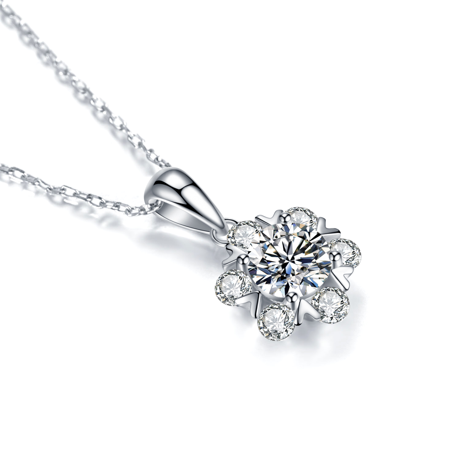 925 Sterling sølv belagt 14 k hvitt gull blomst Moissanite anheng