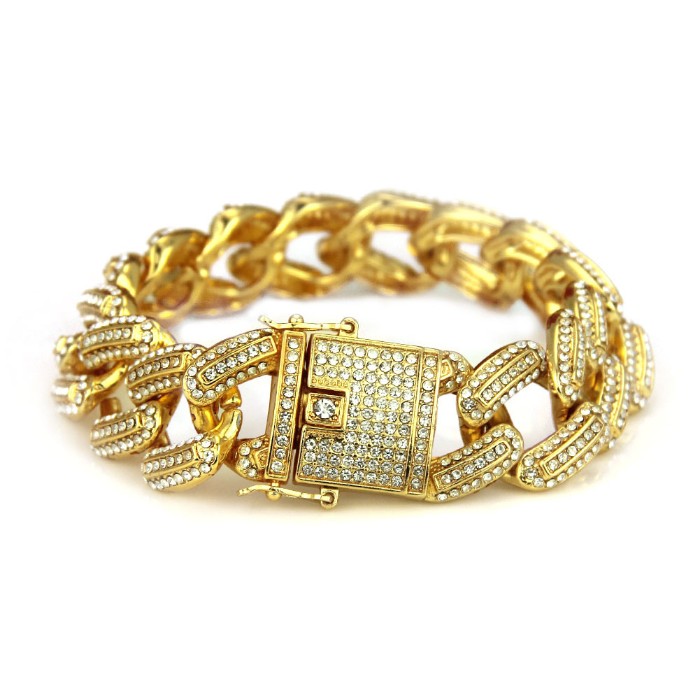 Ice Rhinestone Gold Miami Curb cubanske CZ Rapper menn Hip Hop smykker armbånd