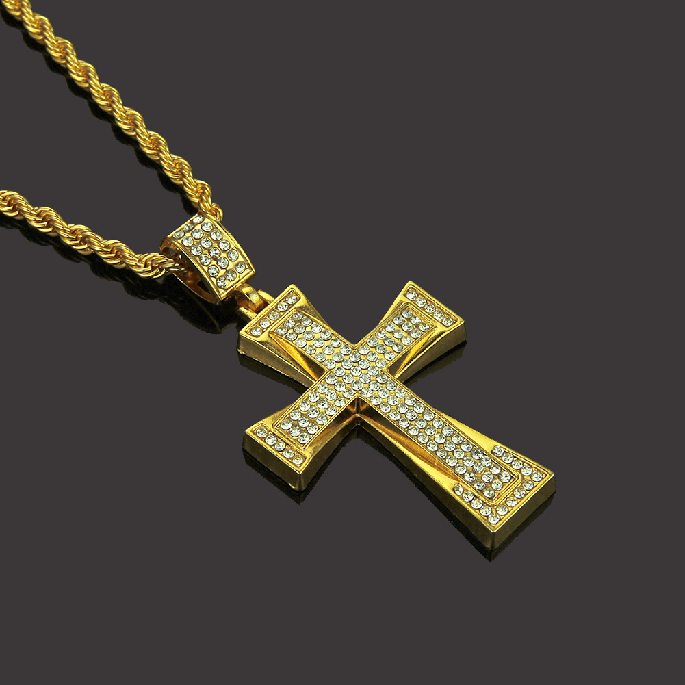 Herre Iced Out Cross CZ Inlay Pendant 14K-18K gullfarge Hip Hop-kjede