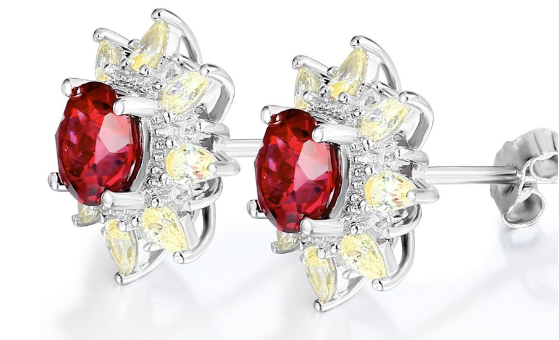 Ruby Sterling Silver Stud øredobber for kvinner Fine smykker Ruby Yellow Zircon romantisk stil