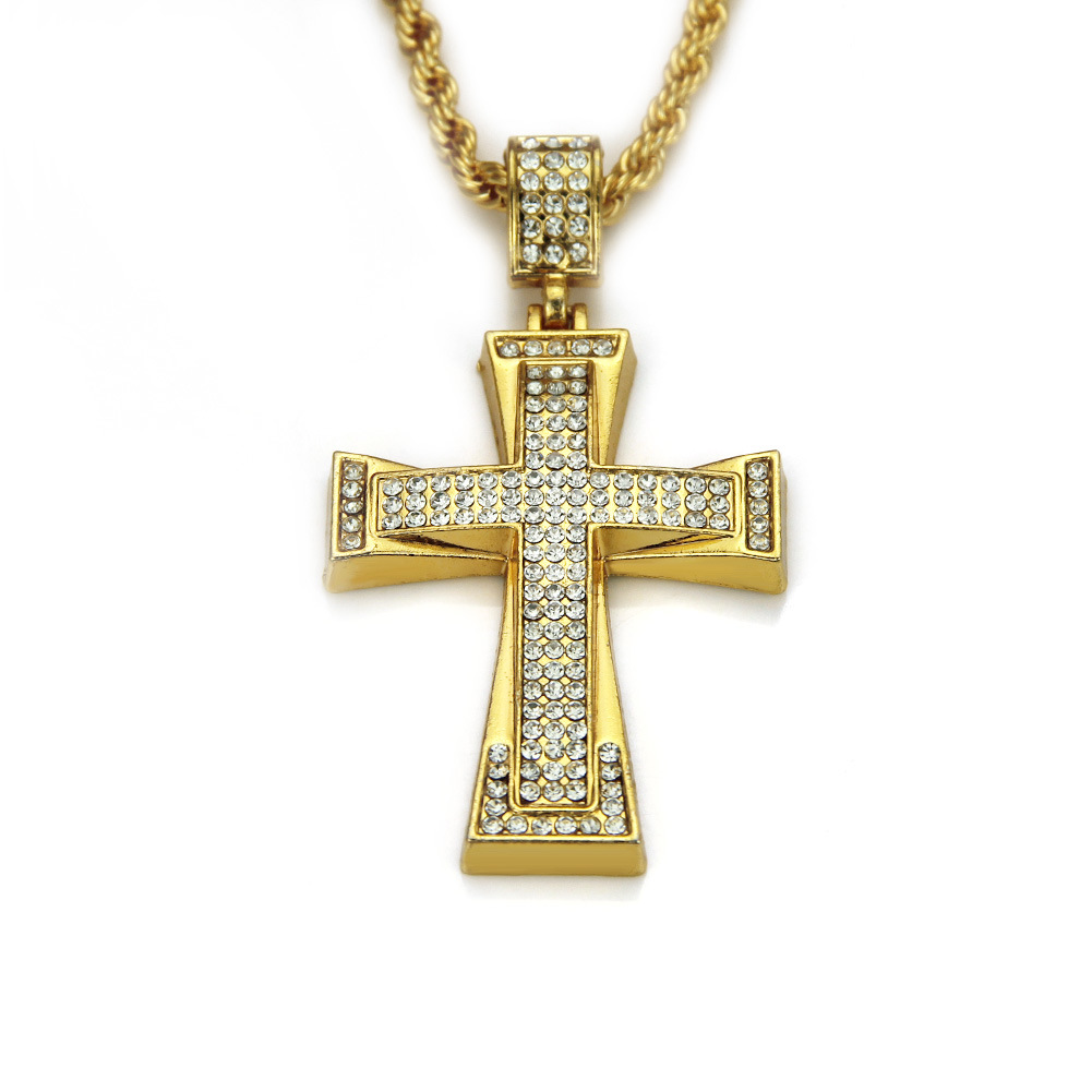 Herre Iced Out Cross CZ Inlay Pendant 14K-18K gullfarge Hip Hop-kjede