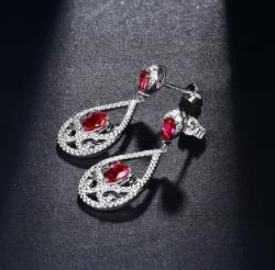 925 Sterling sølv smykker Rubi edelstener Diamond Dangle Drop øredobber for kvinner rød krystall