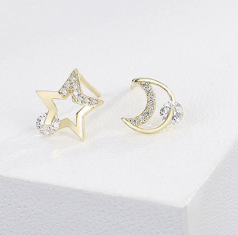 Star Moon 925 Sterling sølv gullbelagte pop øredobber