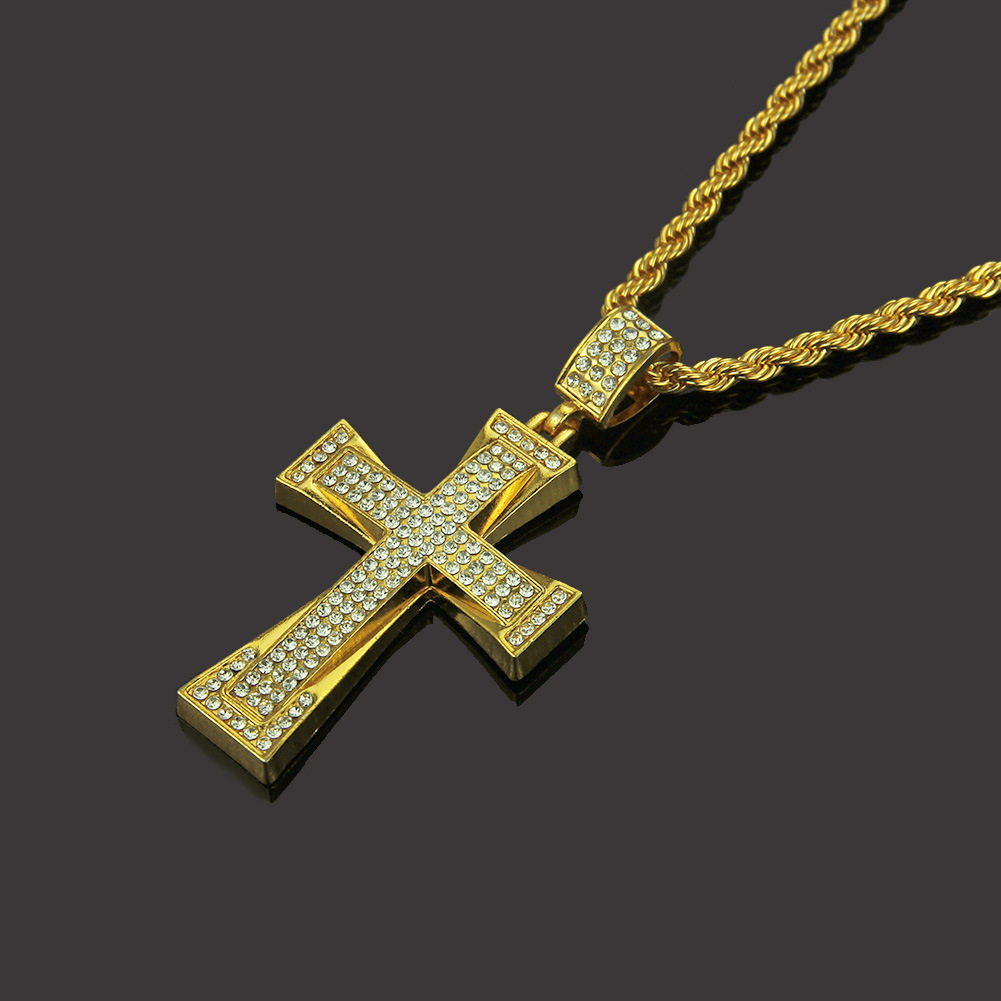 Herre Iced Out Cross CZ Inlay Pendant 14K-18K gullfarge Hip Hop-kjede