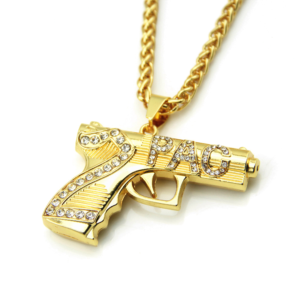 Hip Hop pistol og brev halskjede Diamond Inlay Anheng