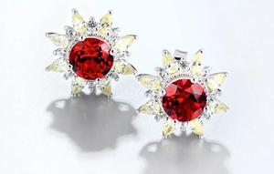 Ruby Sterling Silver Stud øredobber for kvinner Fine smykker Ruby Yellow Zircon romantisk stil