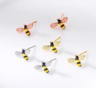 Cute Animal Series 925 Sterling Sølv Gullbelagte Honeybee øredobber