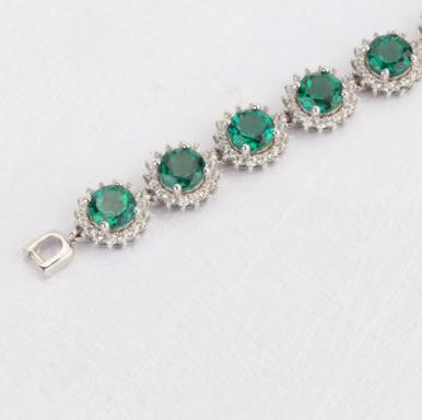 Kunstig Emerald Rund damemote 925 Sterling Sølv klassisk armbånd