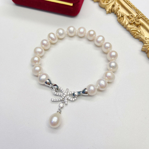 Mote matchende ferskvannsperle armbånd Lady Diamond Bow Pearl armbånd perle smykker engros