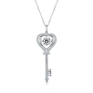 Magic Key 925 Sterling sølv belagt 14K platina Moissanite halskjede