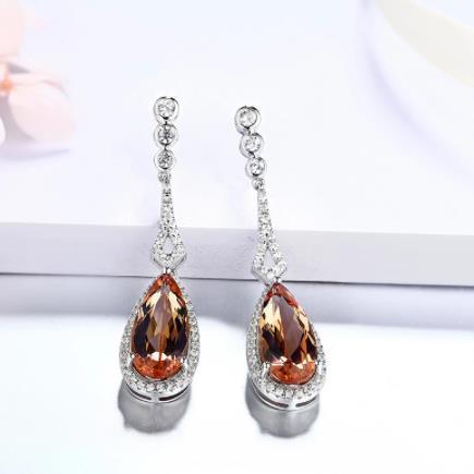 Brown Gem Elegant Water Drop 925 Sterling Silver Gold Plating øredobber