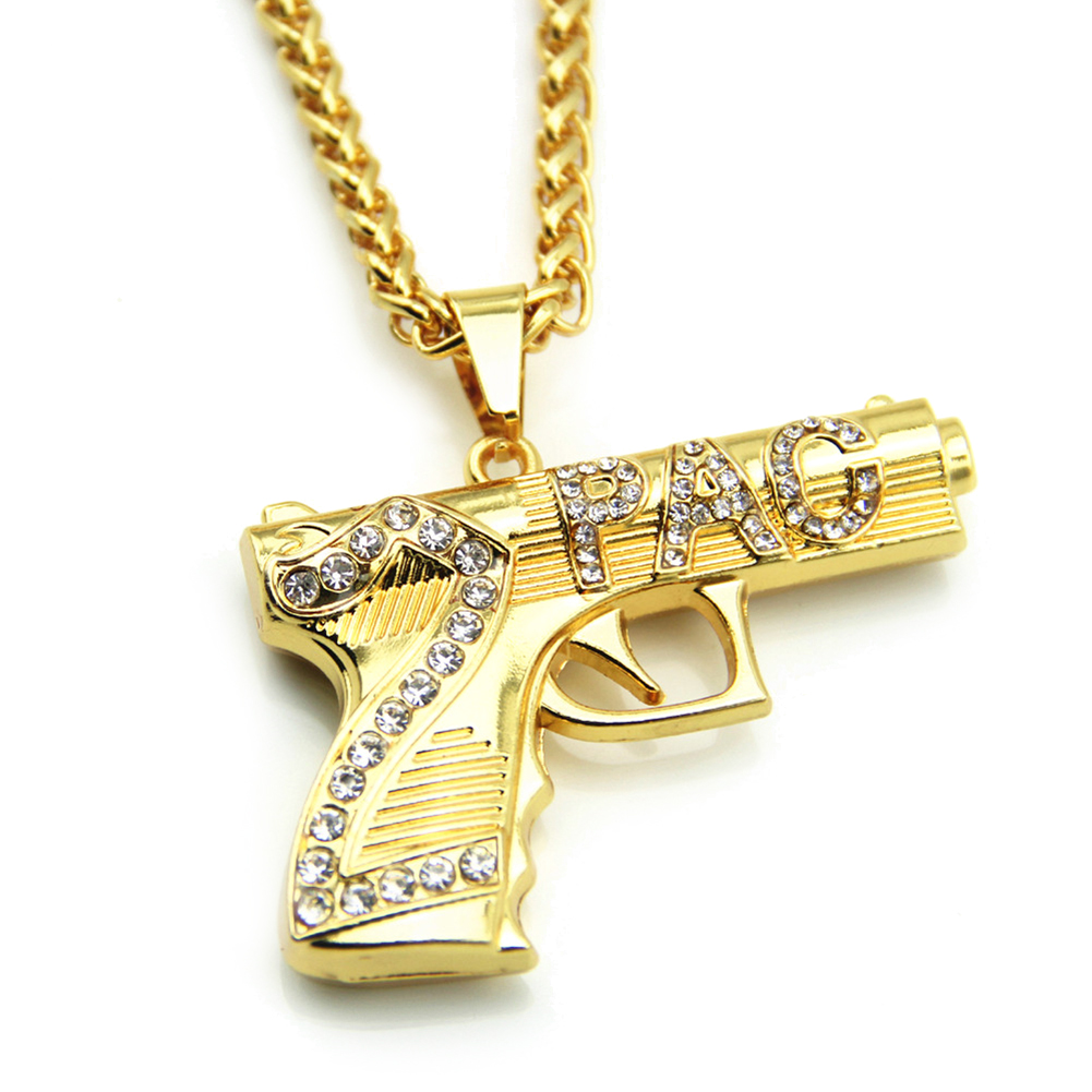 Hip Hop pistol og brev halskjede Diamond Inlay Anheng