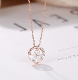 Våren 2021 Nytt S925 Silver Korean Simple Zircon Inset Pearl Pendant