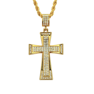 Herre Iced Out Cross CZ Inlay Pendant 14K-18K gullfarge Hip Hop-kjede