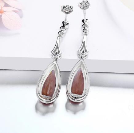 Brown Gem Elegant Water Drop 925 Sterling Silver Gold Plating øredobber